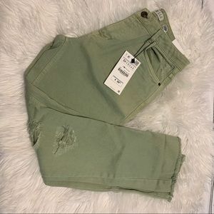 Zara jade green distressed jeans
